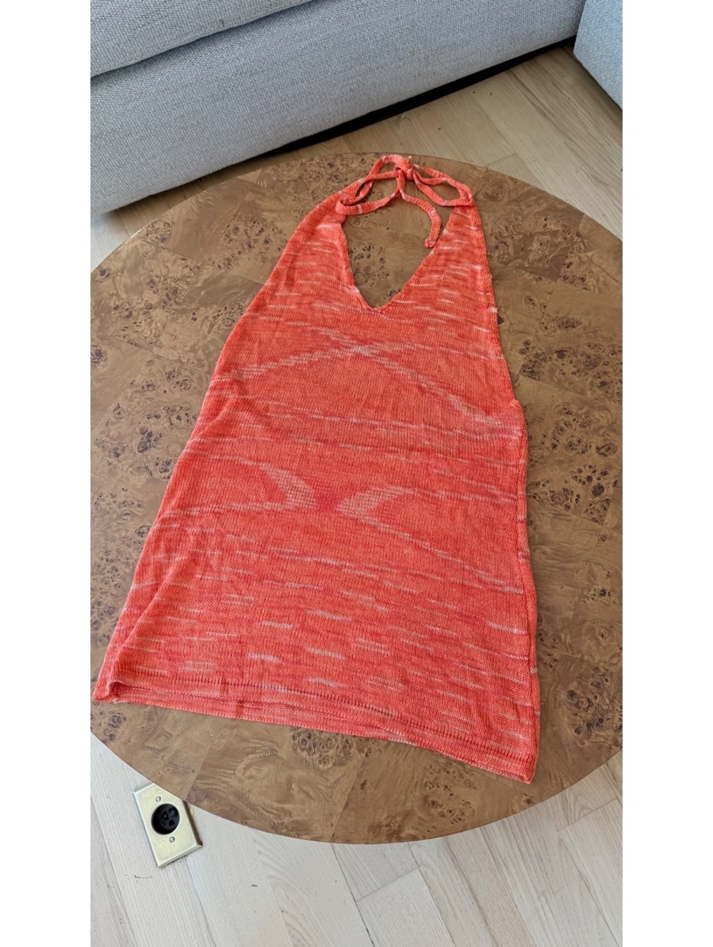 Orange Knit Halter Dress with Tie Neck